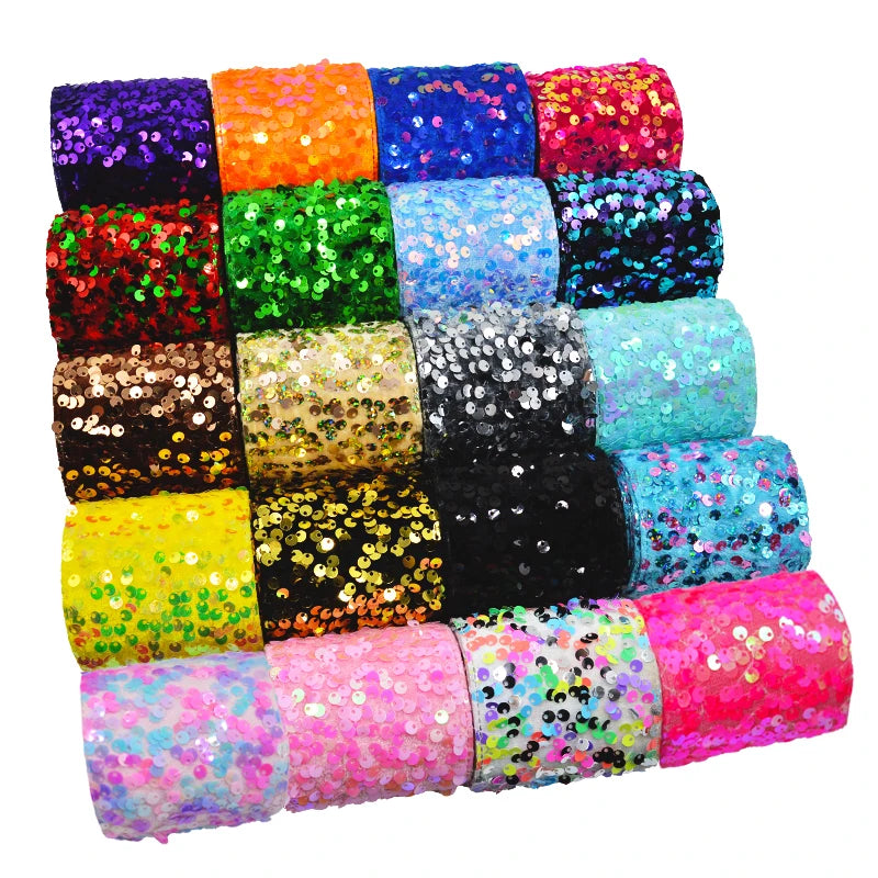 Gordon Ribbons 3 Inch Glitter Small Sequin Ribbon Velvet Shinny for Girl Hair Bows Headband Custom Ribbon Sewing Material Cli