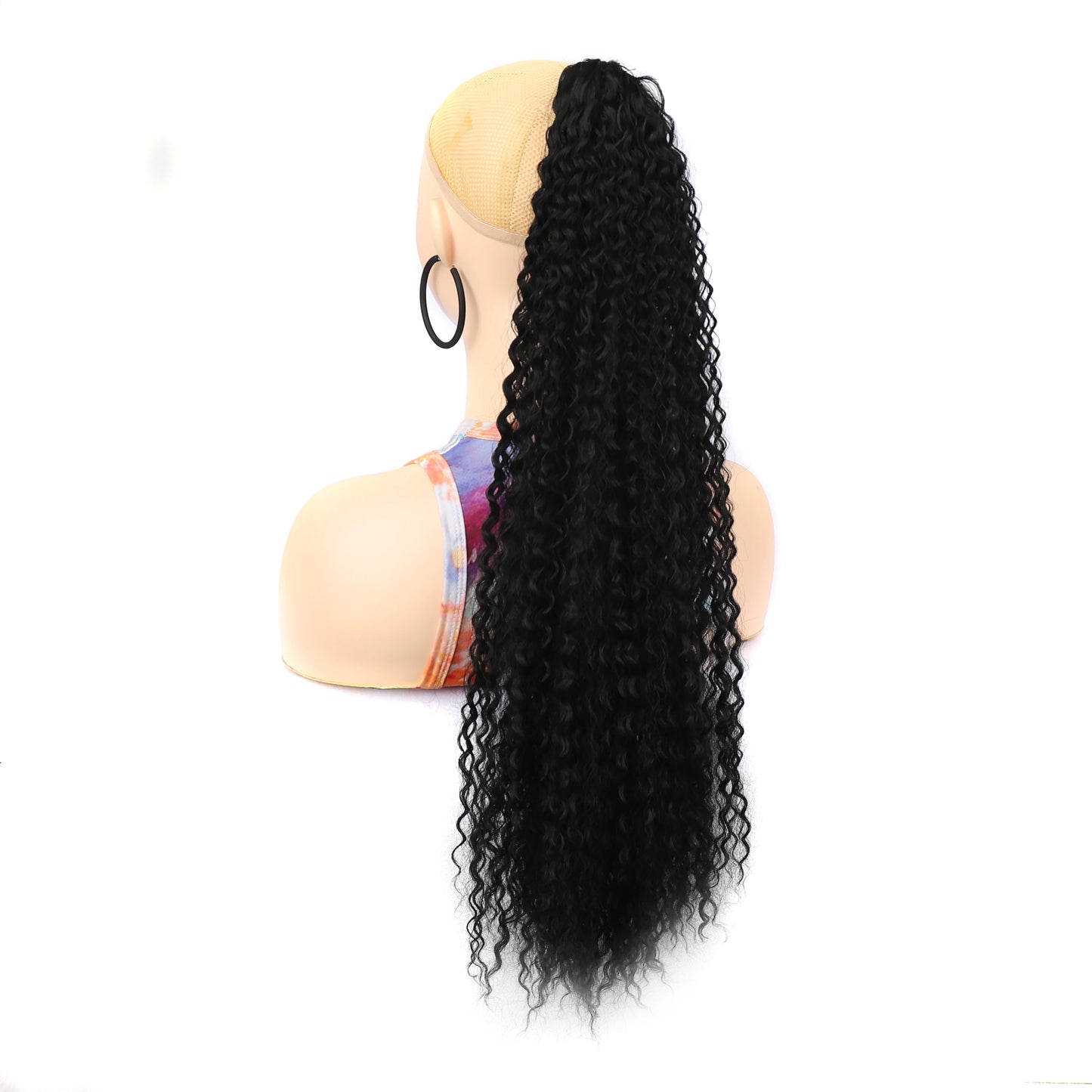 AliLeader Black Color Curly 24 Inch Long Synthetic Hair Natural Afro Wave Claw Clip in Hairpiece Ponytail Extensions
