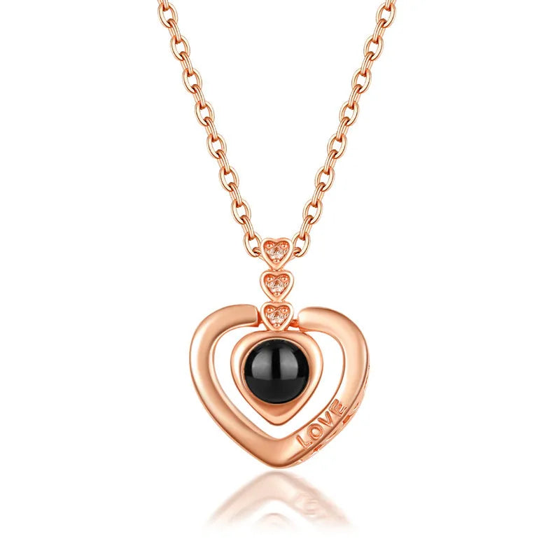 You Are in My Heart Lower MOQ Copper Nickle Free 100 Language I Love Your Heart Projection Necklace