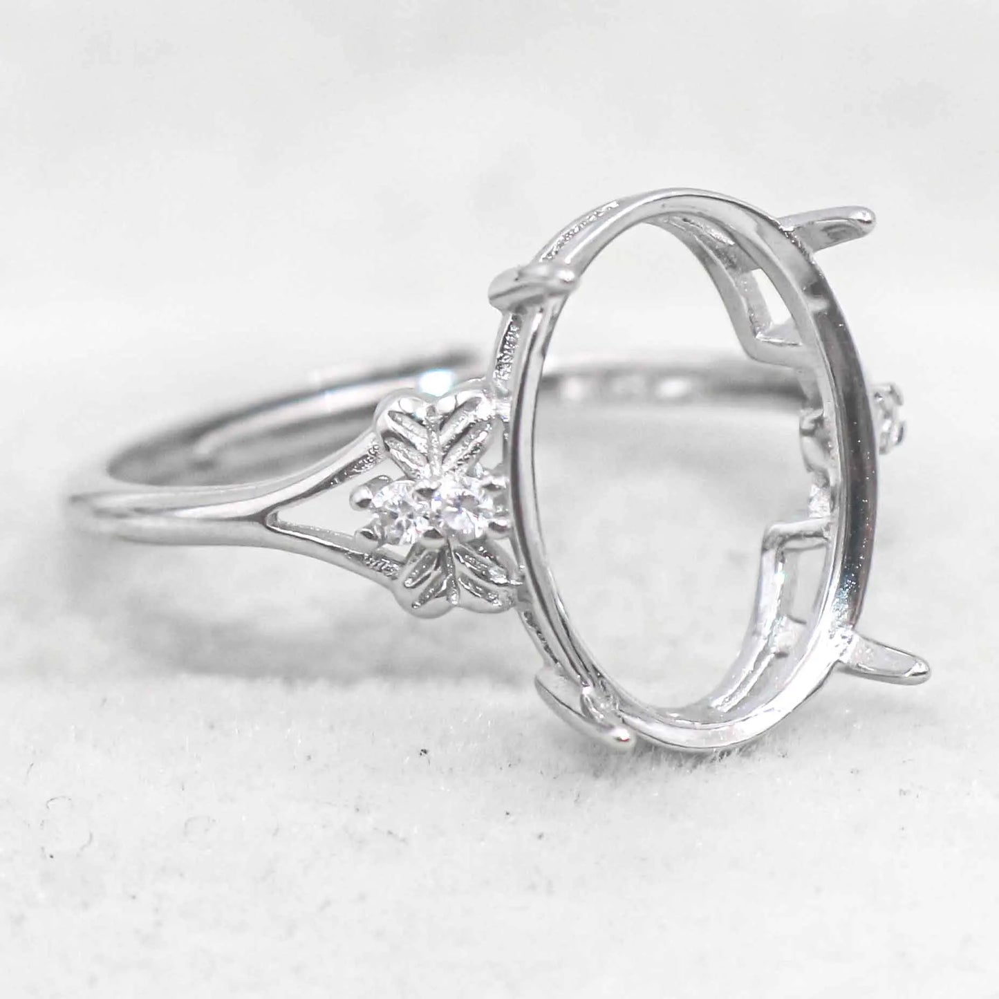 Sterling Silver 10*14mm Semi Mount Ring Empty Frame Blank Support Setting S925 Base Holder Without Center Stone for DIY Inlay
