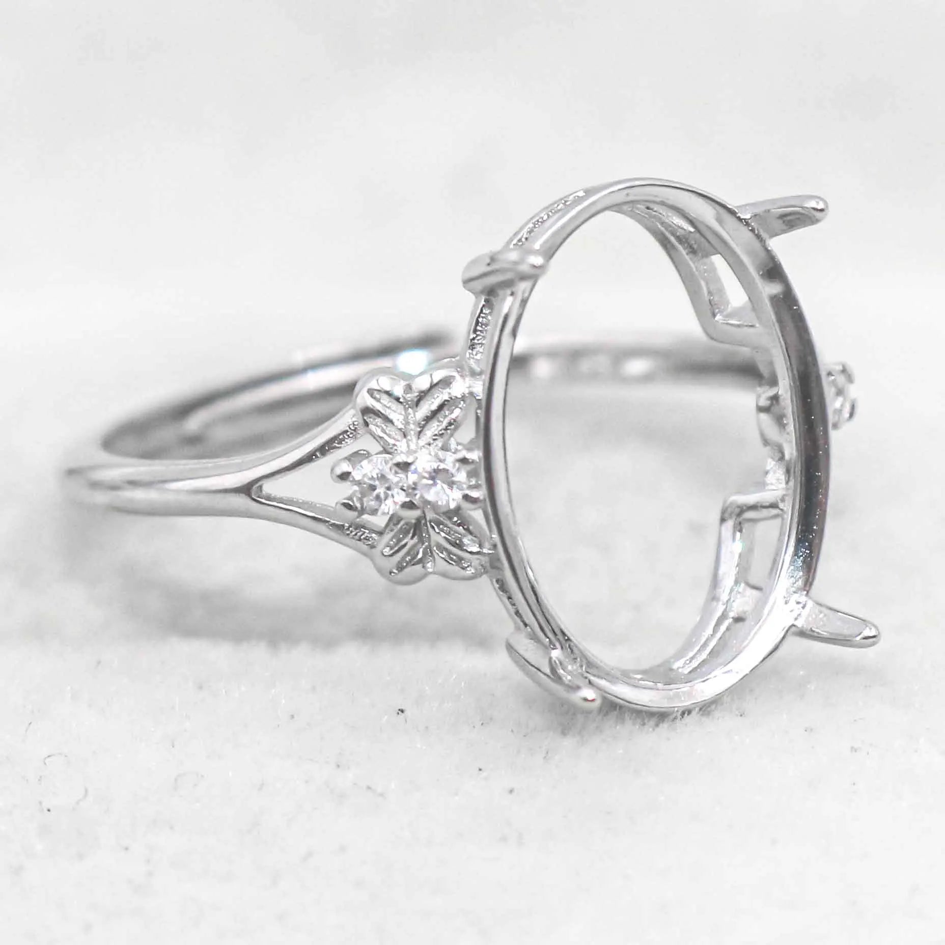 Sterling Silver 10*14mm Semi Mount Ring Empty Frame Blank Support Setting S925 Base Holder Without Center Stone for DIY Inlay