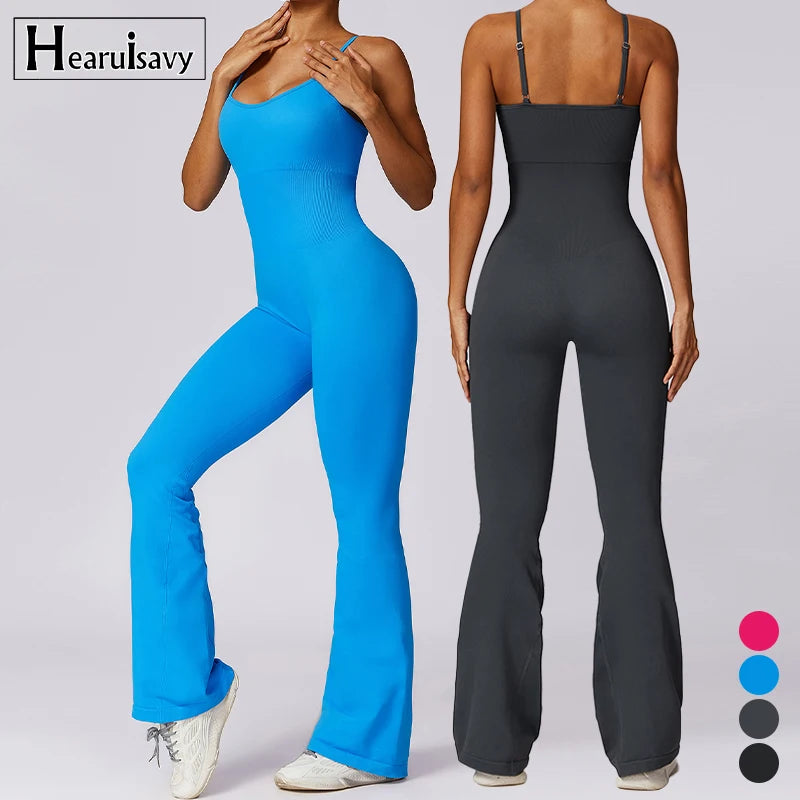 Seamless Tight Onesie One Piece Yoga Wear Ropa De Mujer Casual Flared Jumpsuit Quick Drying Fitness Sports Jumpsuits Playsuit