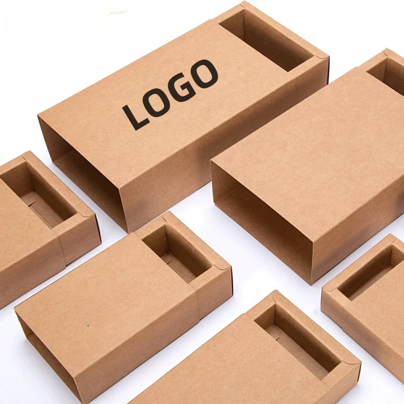 Cheap Custom CMYK Printing Small Gift Drawer Slide Paper Boxes Packaging Kraft Paper Drawer Box with PVC Window