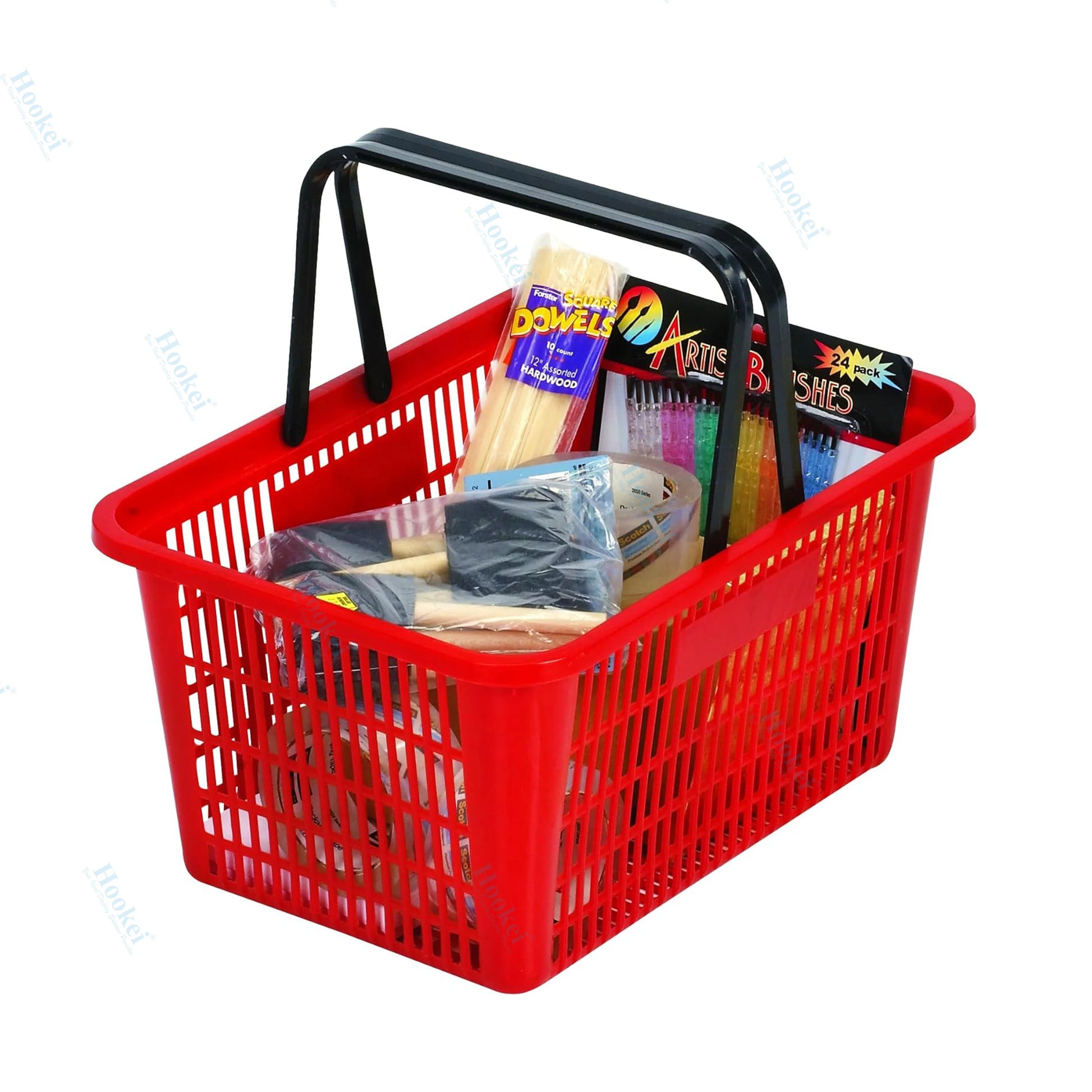 Shopping Basket With Plastic Handles 20L Portable Grocery Basket for Supermarket Black Storage Basket in Bookshop