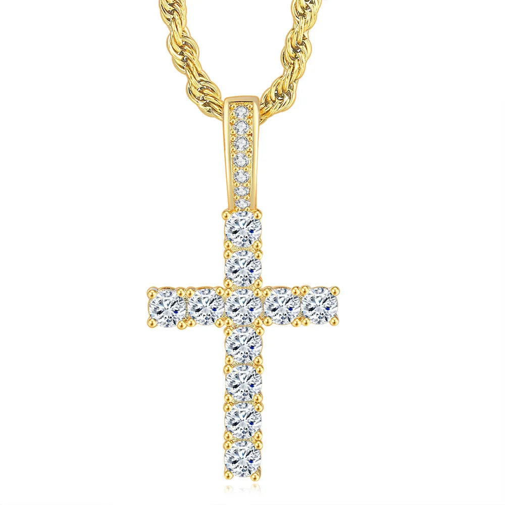 High Quality Cross Necklace for Men Women Hip Pop Iced Out Pendant Zircon Gold Color Neck Chain Steampunk Accessory Men Jewel