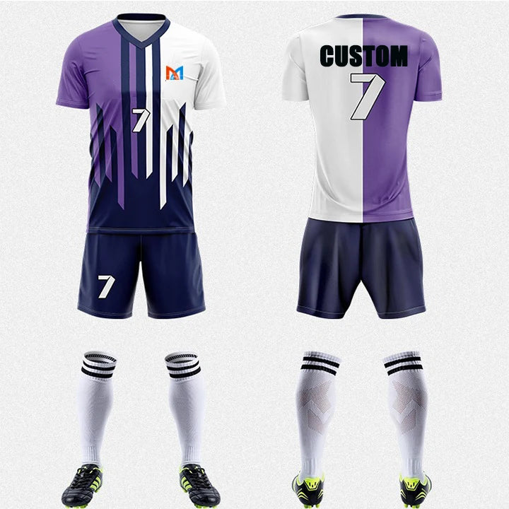 Striped Blank Jersey Football Jersey Kids Soccer Kits Jersey Custom logo Soccer Training Set