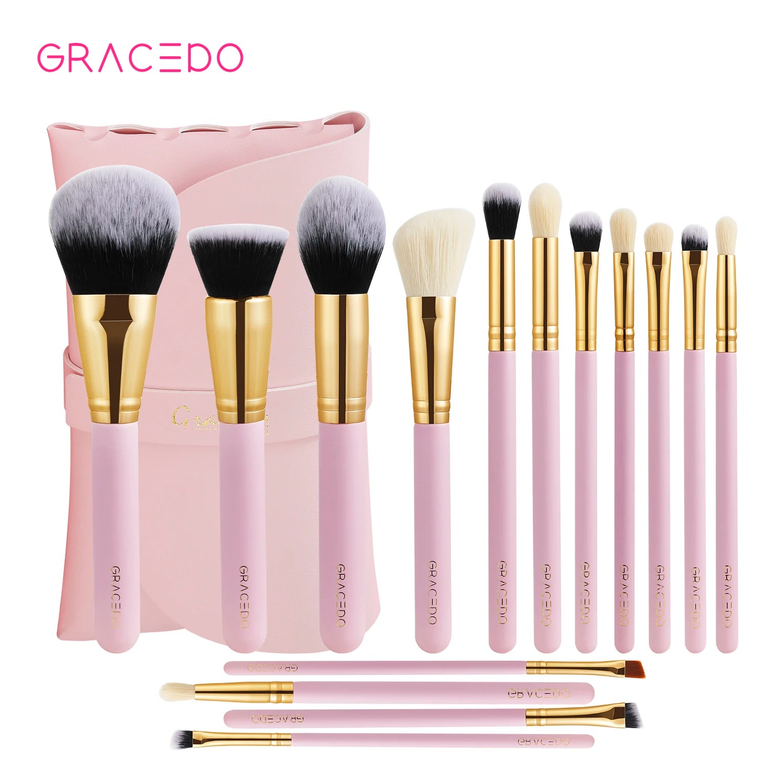 GRACEDO Makeup Brush Set pink Wood Makeup Tool Maquillaje Customized Professional Vegan Cosmetic Face Makeup Brush Set with B