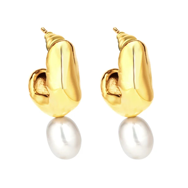 Women's Fashion Earrings Natural Pearl with Gold Plating Trendy Religious Style for Parties Weddings Gifts Made From Brass