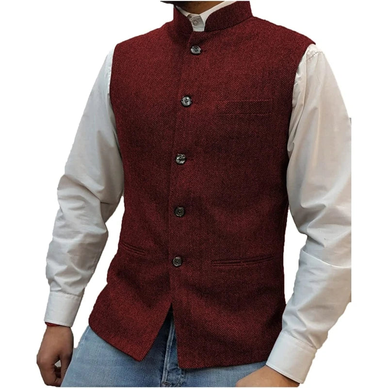 Mens Burgundy Red Black Wedding Suit Vests Tweed Men Slim Fit Dress Vest Male Formal Tuxedo Waistcoat Business Casual Jacket