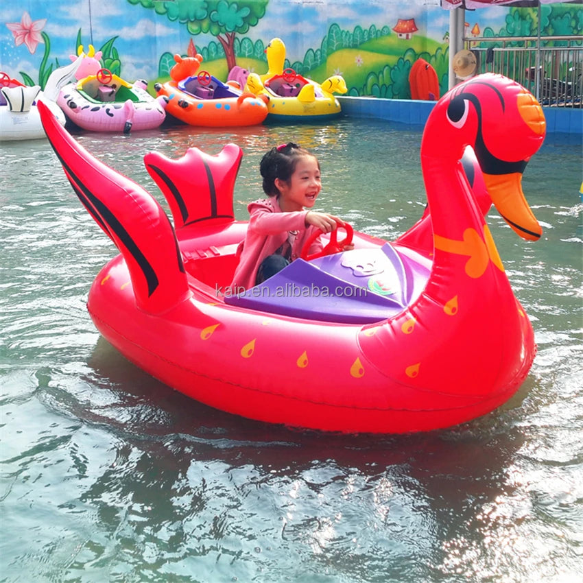 Factory Sale Amusement Park Duck Swan Plastic Water Bumper Boats Electric Boat with LED Light Inflatable Pool Hand Rowing