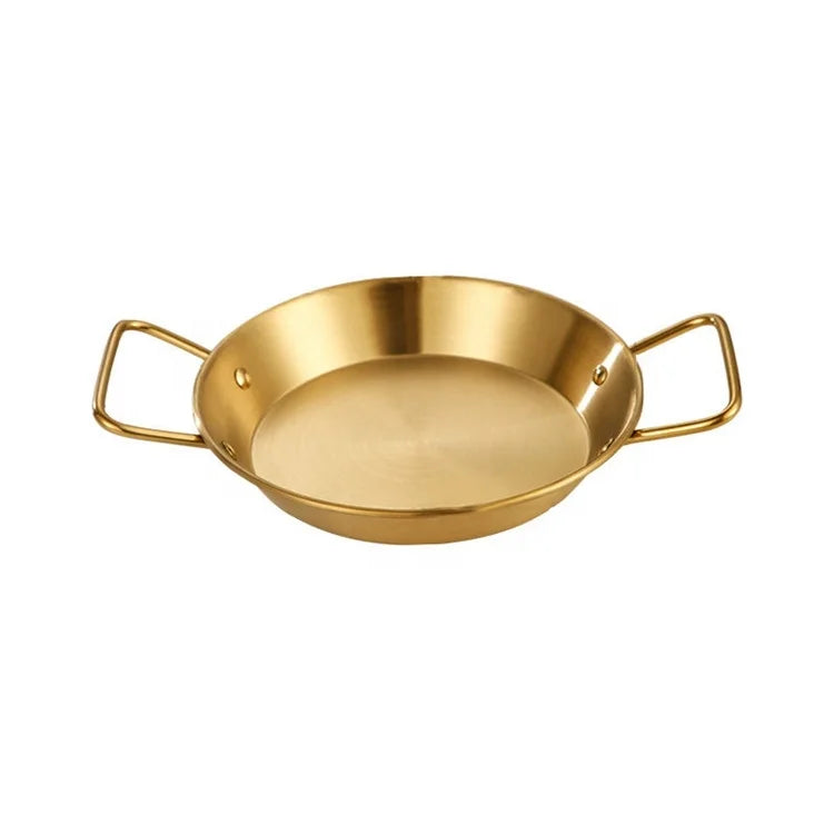 Hot Sales Restaurant Kitchware Stainless Steel Round Plate Seafood Nonstick Paella Pan Non Coating Double Handles Frying Pan