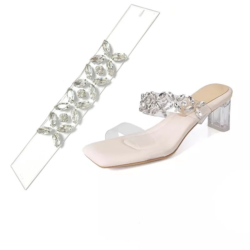 Diamond-Encrusted Lady Sandals with Decorative Uppers New Shoe Accessories with Buckles Glass Shoe Decorations
