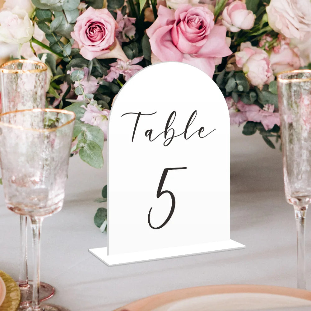 Custom DIY Blank Clear Gold Black White Arched Wedding Table Numbers Acrylic Display Sign With Holder