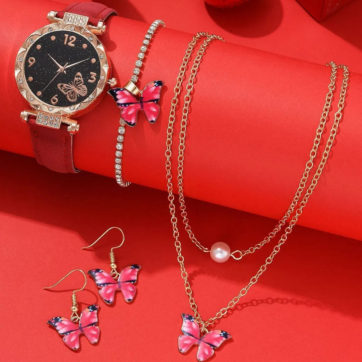 Fashion Ladies African Jewelry Sets Girls Necklace Bracelet Luxury Quartz Watches Cheaper Jewelry Sets for Women Gift