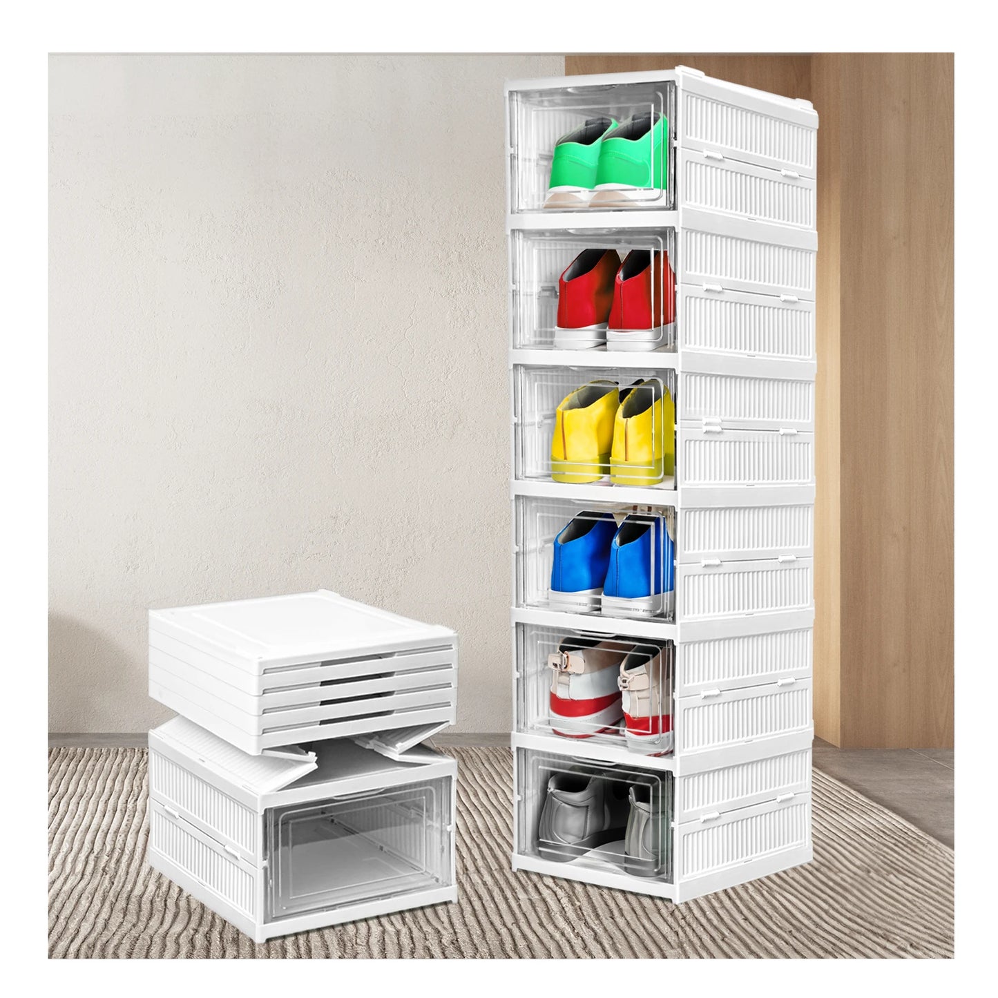 DAYOOH Space-Saving Installation-Free Shoe Organizer Multifunctional Collapsible Shoe Cabinet with Magnetic Lid