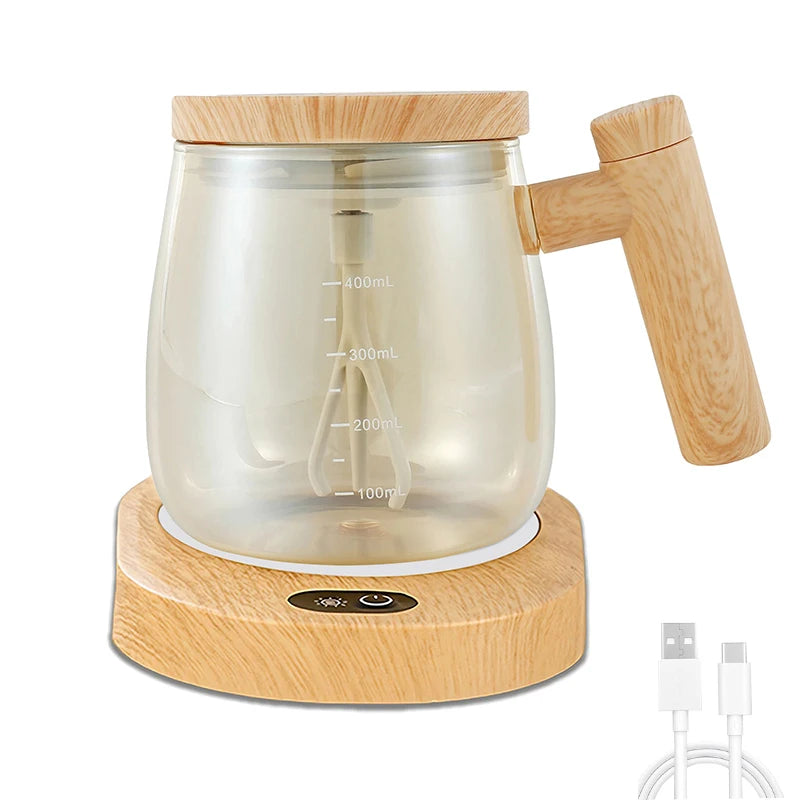 USB Recharged 400ML High Borosilicate Glass Self Stirring Coffee Mug With 55 Degree Celsius Constant Temperature Coaster