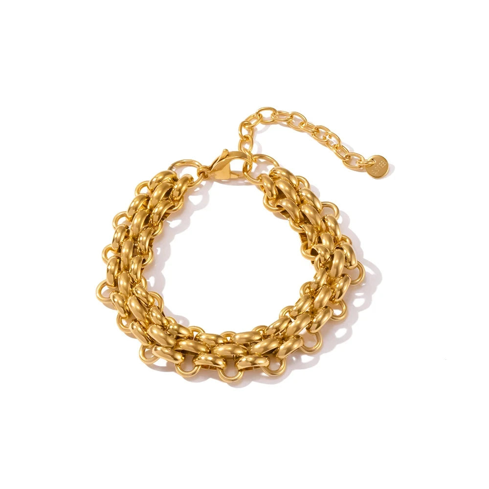 New Eexaggerate Punk 18k Gold Plated Stainless Steel Bracelet Fashion MultiLayers Wide Thick Chain Chucky Bracelets for Unise