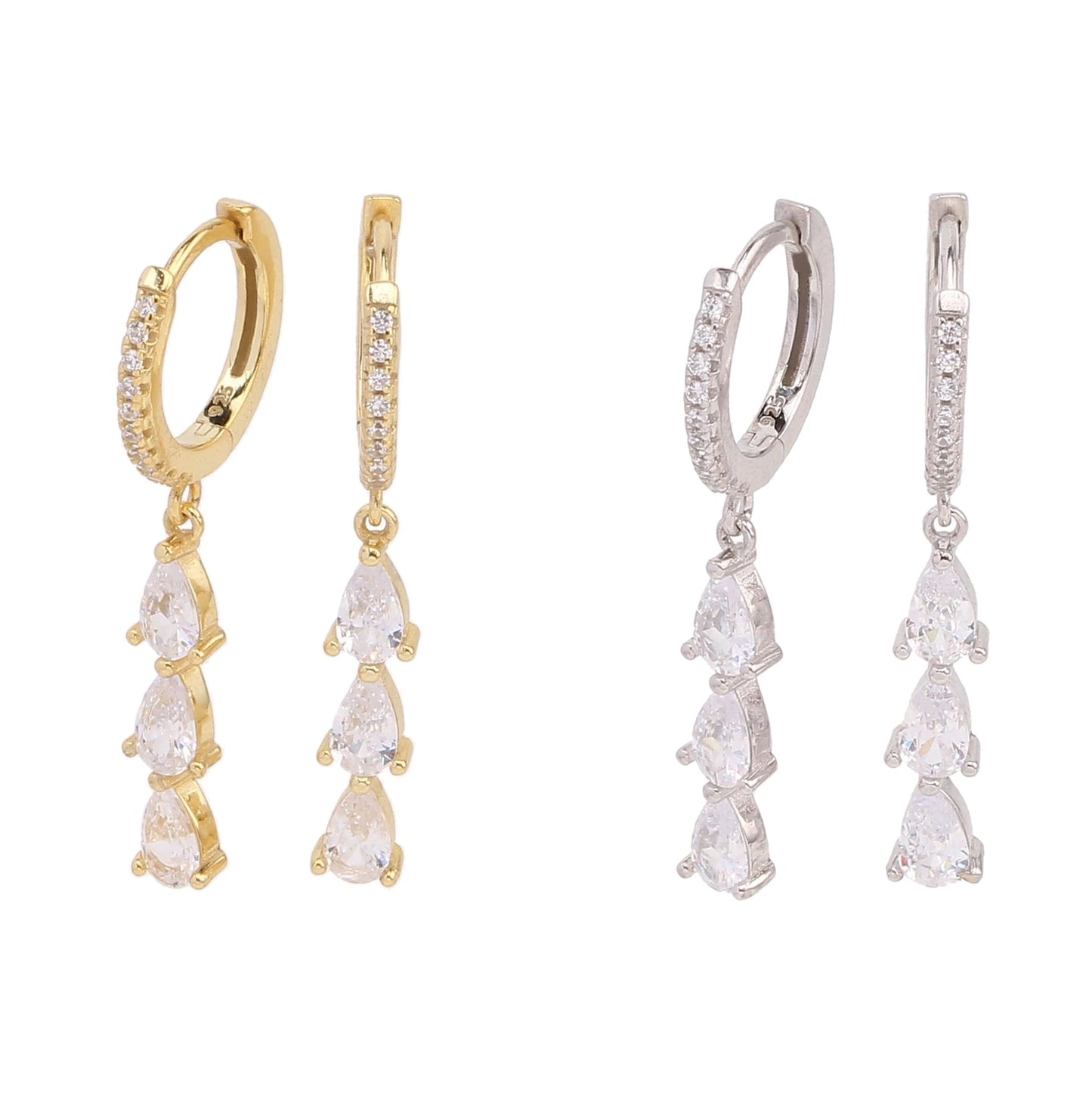 Fine 925 Silver Earrings Jewelry Women 18K Gold Plated Sterling Silver Water Drop Zircon huggies Hoop Earrings
