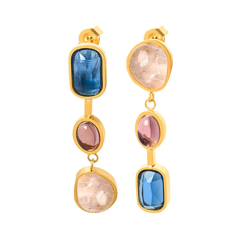 Fashion New Stainless Steel Colored Spar Earrings 18k Pvd Electroplated Waterproof Jewelry Earrings for Women