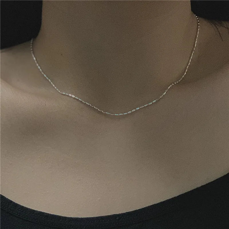 S925 Sterling Silver Minimalist Textured Chain Necklace Oval Bead Choker Necklace Fashion Jewelry Necklaces for Women Wholesa