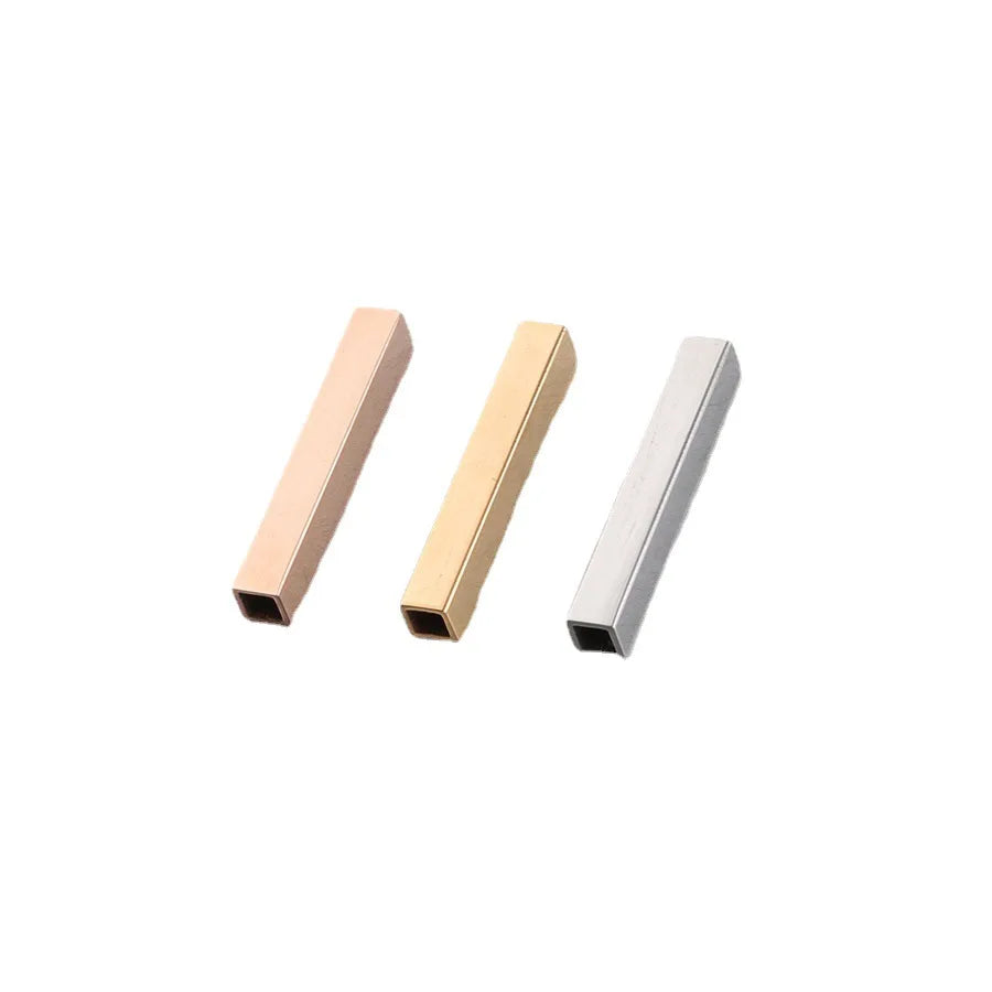 HOt Selling Custom Logo Cuboid Bar Charm Stainless Steel Beads Rectangular Pendant Tube Spacer Jewelry Accessories