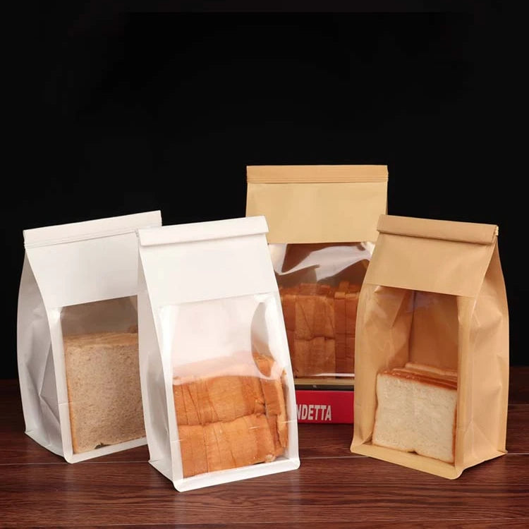 Wire Curled Standing Toast Bread Packaging Bag Baking Sealing Ziplock Sliced Kraft Paper Food Toast Paper Bag 450g with Windo