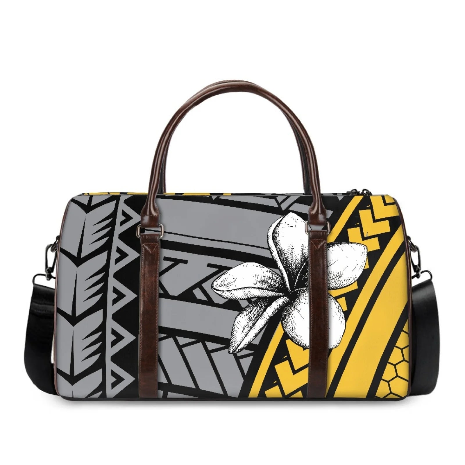 Custom Printing Canvas Travel Duffel Bag with Leather Handle Large Carry on Bag Waterproof Weekender Overnight Bag for Men Wo