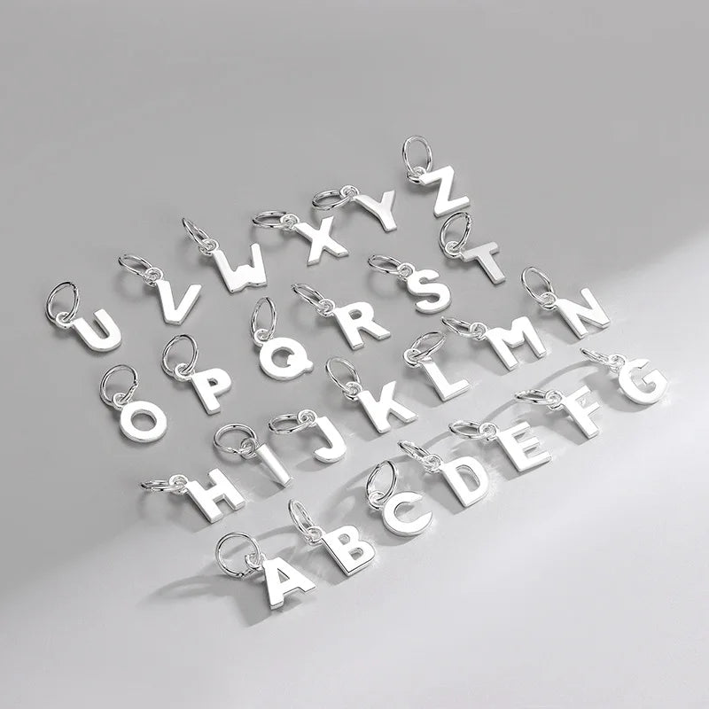5mm Simple 26 Initial Letter Charm Soild 925 Sterling Silver A-Z Alphabet Pendant Charm for Diy Bracelet Necklace Jewelry Mak