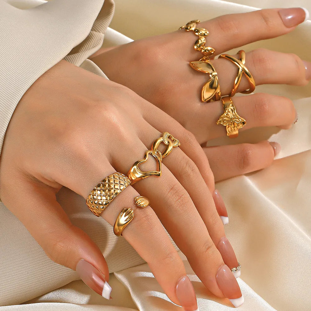 Wholesale Stainless Steel Heart Rings Adjustable 18k Gold Rings for Women Jewelry Stainless Steel