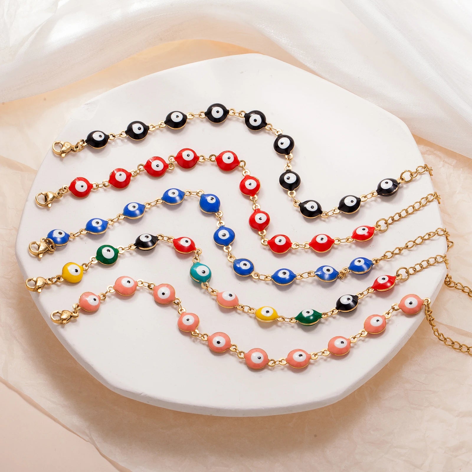 Wholesale Boho Stainless Steel Fashion Jewelry 18k Gold Plated Round Eye Bracelet Devil Eye Bracelet