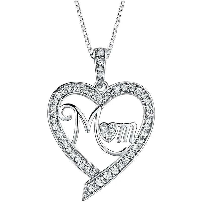 CAOSHI New Arrival Mother's Day Necklaces for Mom Luxury Cubic Zirconia Silver Plated Letter Mom Love Gift Necklaces Jewelry