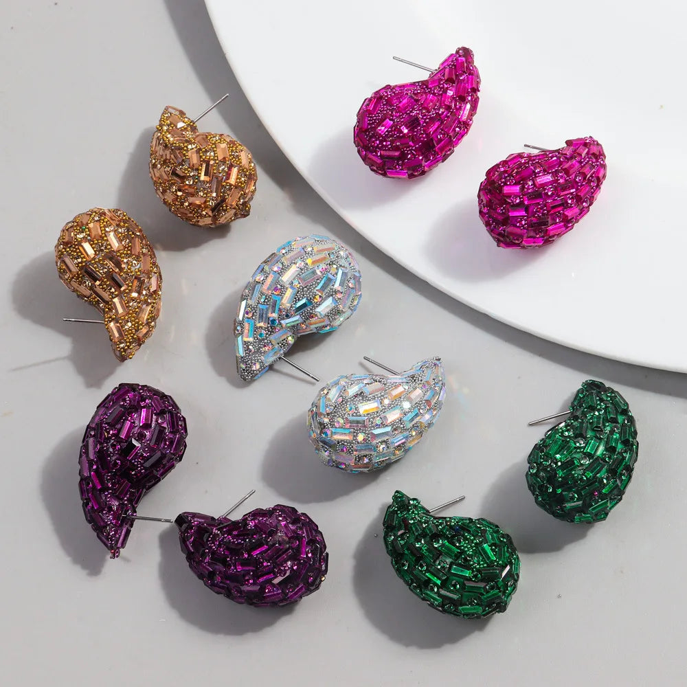 Luxurious Crystal Modern Colored Rhinestones Dazzling Nightclub Party Women Chunky Teardrop Earrings Jewelry for Women