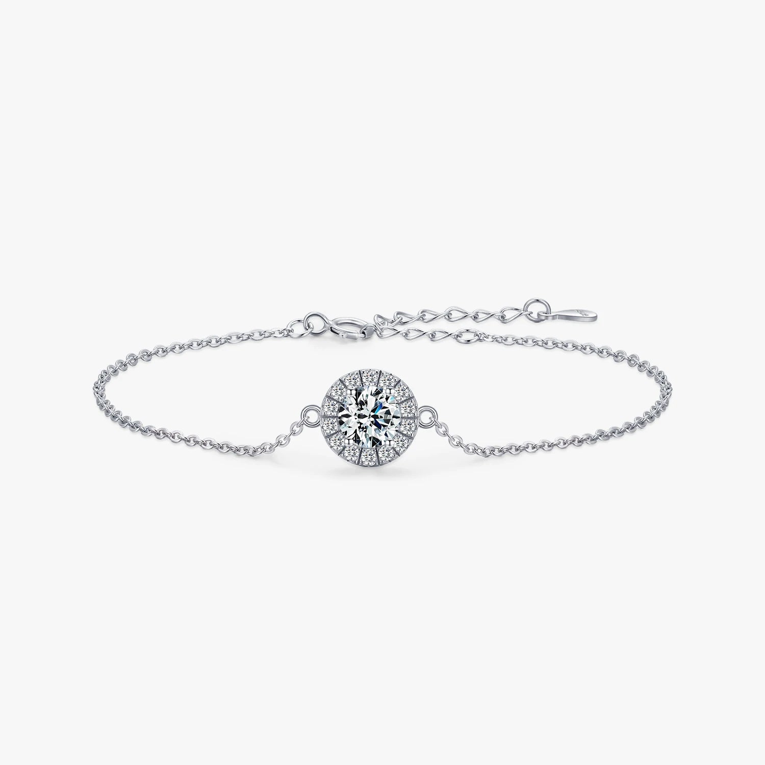 Pure 925 Sterling Silver Luxury 1.0Ct Sparkling Clear CZ Link Chain Charm Bracelet for Women Wedding Engagement Jewelry