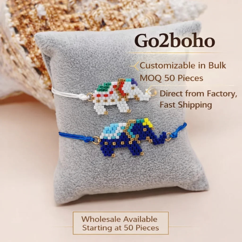 Go2boho Miyuki Elephant Pattern Bracelet for Kids Pulsera Elefante Bohemian Animal Jewellery Adjustable Rope Pulseras De Hilo