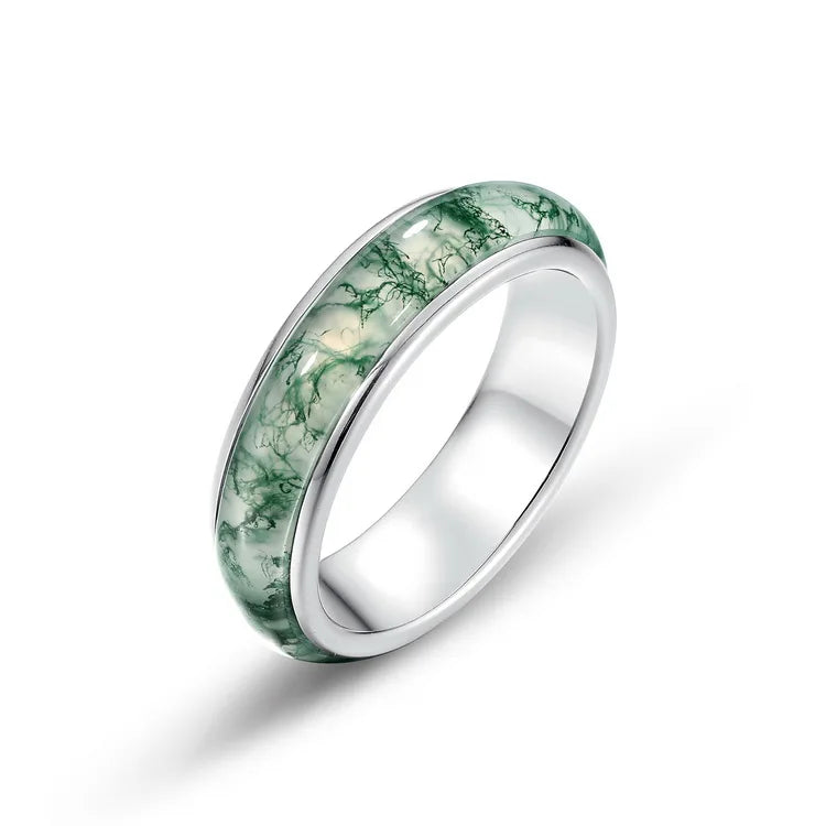 Wholesale Natural Stone Moss Agate 925 Sterling Silver Vintage Wedding Rings for Unisex Gift with Prong Setting