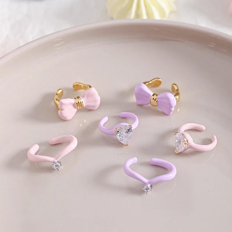 Y2K Trendy Jewelry Sweet Cute Colorful Zircon Ear Clip-on Earrings Irregular Enamel Ear Cuff for Girls Women