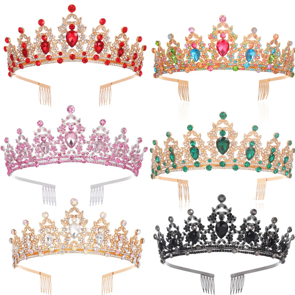 Wholesale Fashion Crystal Bridal Queen Crown Wedding Alloy Rhinestones Princess Birthday Crown Tiaras With Comb Hair Accessor