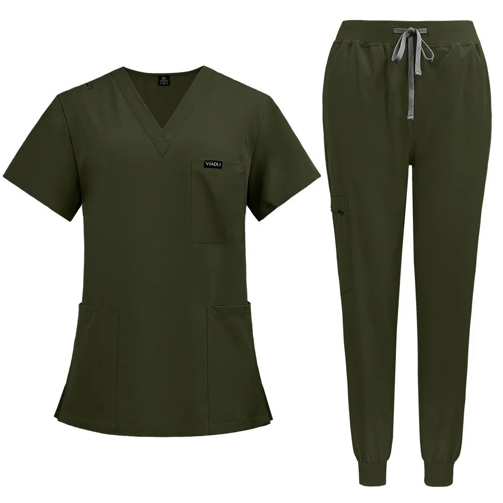 Ship Quickly 42122 Stretchy Women Jeans Suit 20 Years Night Suits for Women O-neck Scrubs Medical Uniform