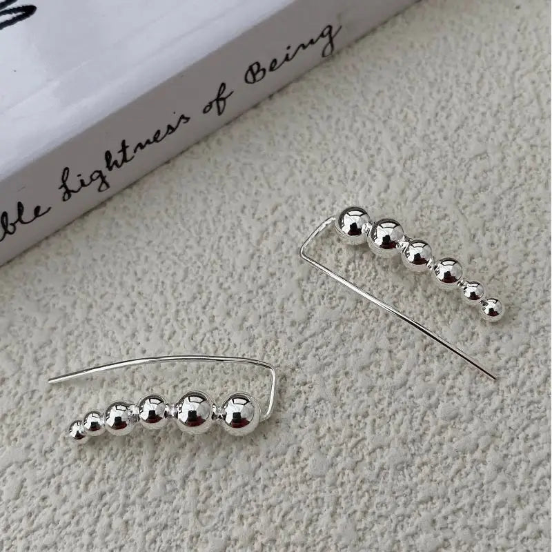 Geometric 925 Sterling Silver Curved Ball Stud Earrings for Women 2024 New Jewelry Gifts