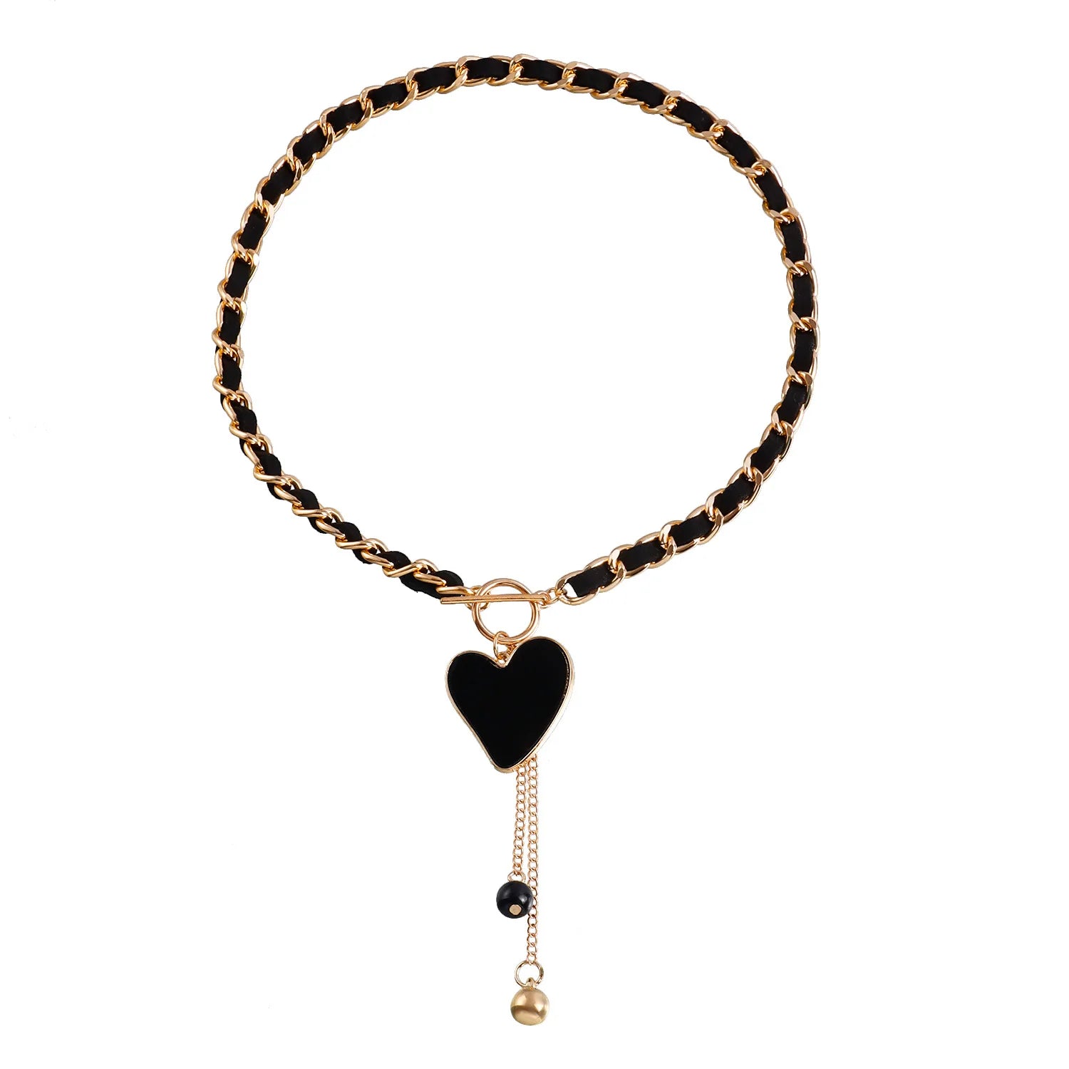 New Design Woman Heart Shape Necklace Alloy and Velvet Black Collarbone Necklace