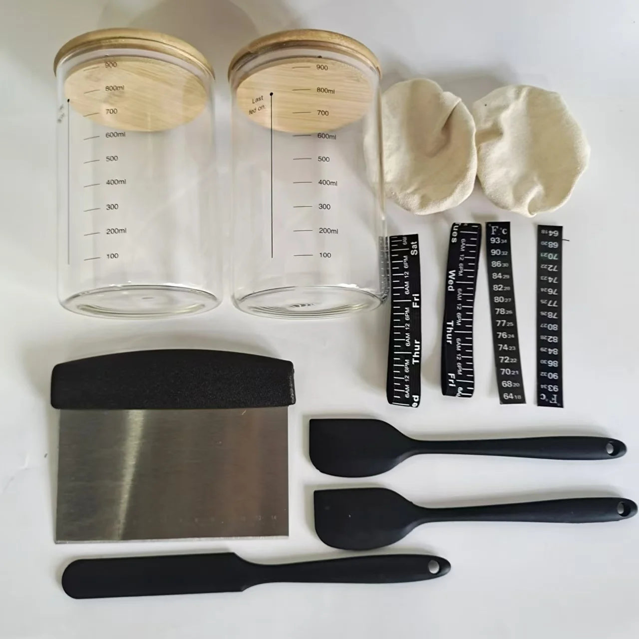 Factory Direct Selling Eco-Friendly Sourdough Starter Jar Kit Thermometer Silicone Scraper Cloth Cover Aluminum Lid-Dishwashe
