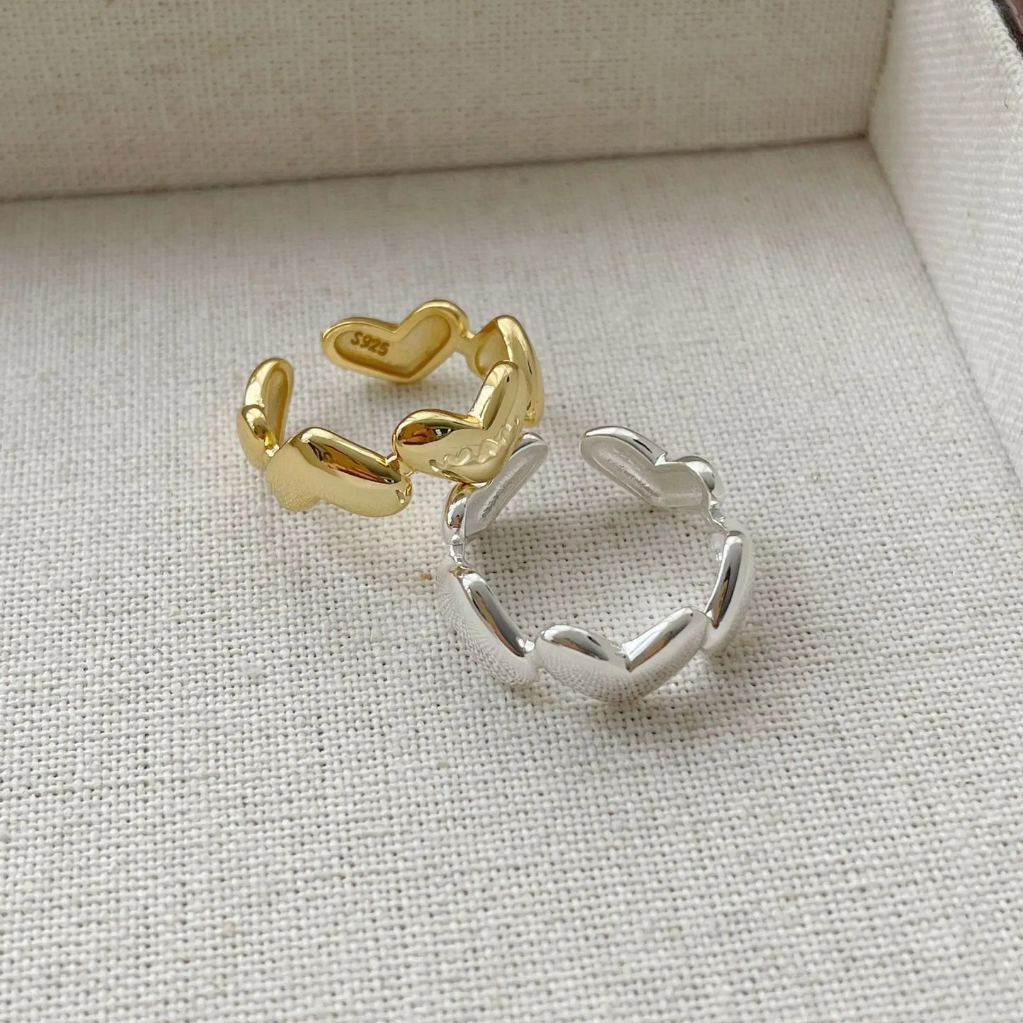 Fine S925 Silver Rings Jewelry 925 Sterling Silver Casual Rings for Ladies Adjustable Size Engagement Gold Heart Rings for Wo