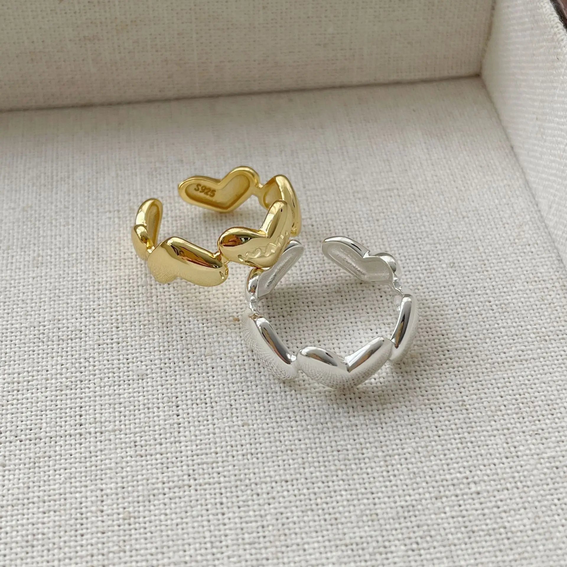 Fine S925 Silver Rings Jewelry 925 Sterling Silver Casual Rings for Ladies Adjustable Size Engagement Gold Heart Rings for Wo