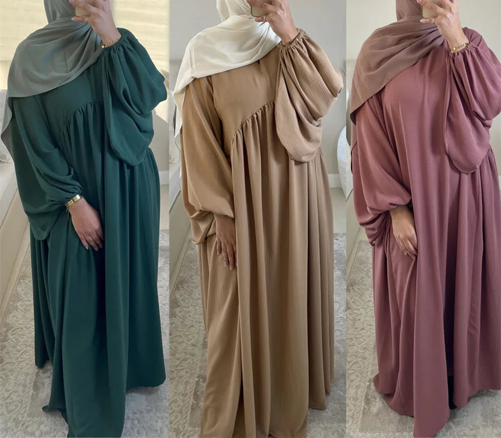 Top Selling High Quality Polyester Abaya Muslim Dress Islamic Eid Women Clothing Large Hem Solid Loose Comfortable Gown