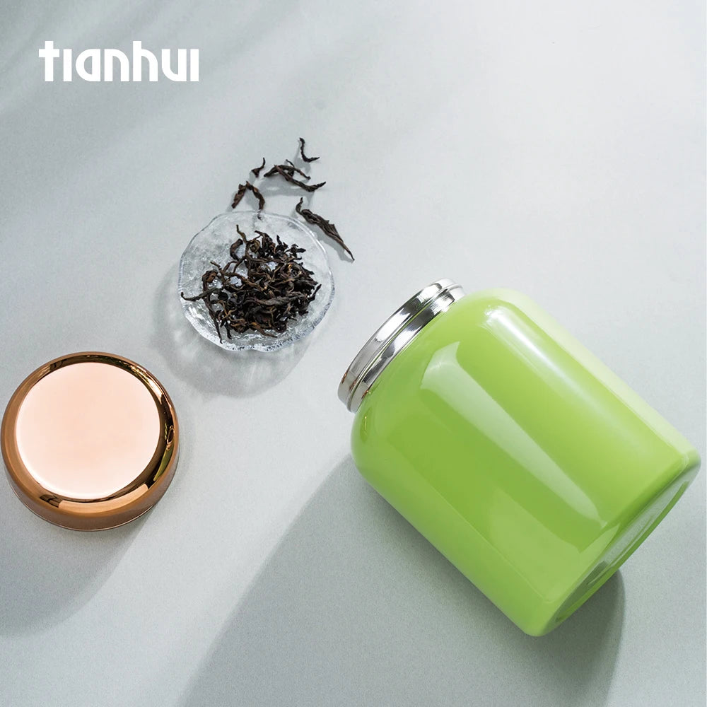 Tianhui N.Seal Re-sealable Stainless Steel Canister for Tea Leaves Storage Metal Cans