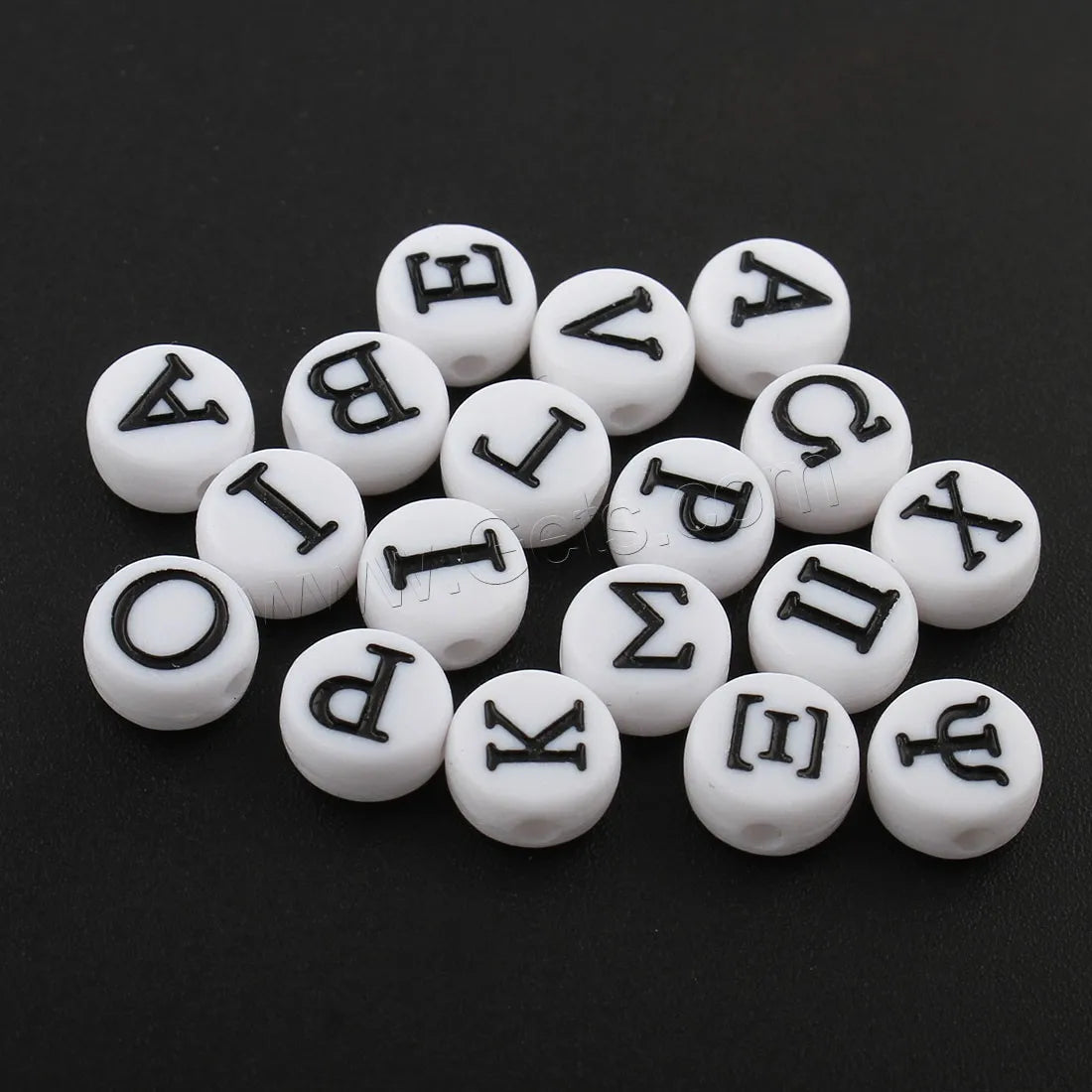 Wholesale Size 8x4mm Random Style White Acrylic Alphabet Letter Jewelry Beads Hole:Approx 0.5mm Approx 3600PCs/Bag 1327909