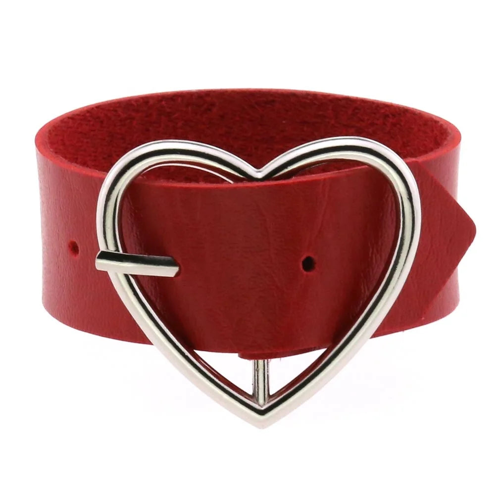 Classic Heart Shaped Bangle Punk Harajuku Gothic Creative PU Leather Peach Shaped Bracelet