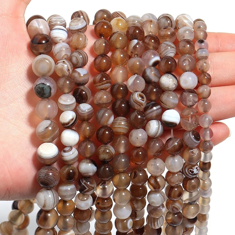 6mm/ 8mm/ 10mm Round Brown Banded Agate Stone Beads Coffee Stripe Agate Beads for Jewelry Making Loose Beads
