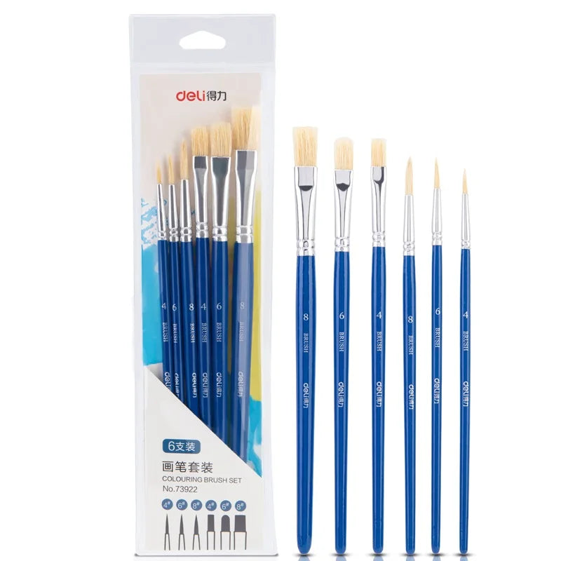Deli 73922 Gouache Brush 6 Pieces Set Children's Painting Brush Students Drawing Brushes 150set Per Carton