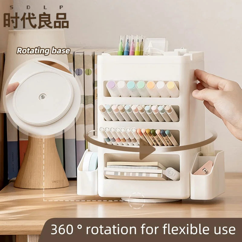 Multi-functional Creative Desktop Stationery Storage Box Oblique Insertion Type 360° Rotating Pen Holder for Office School